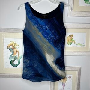 Lafayette 148 New York Blue Abstract Print Silk Sleeveless Top Women’s Size 0